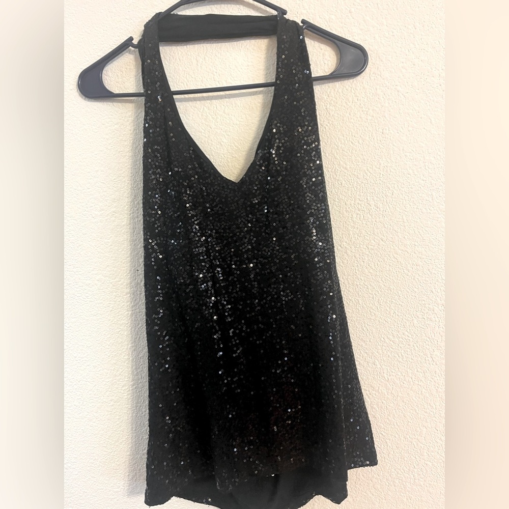 NWT Black sequin halter top INC